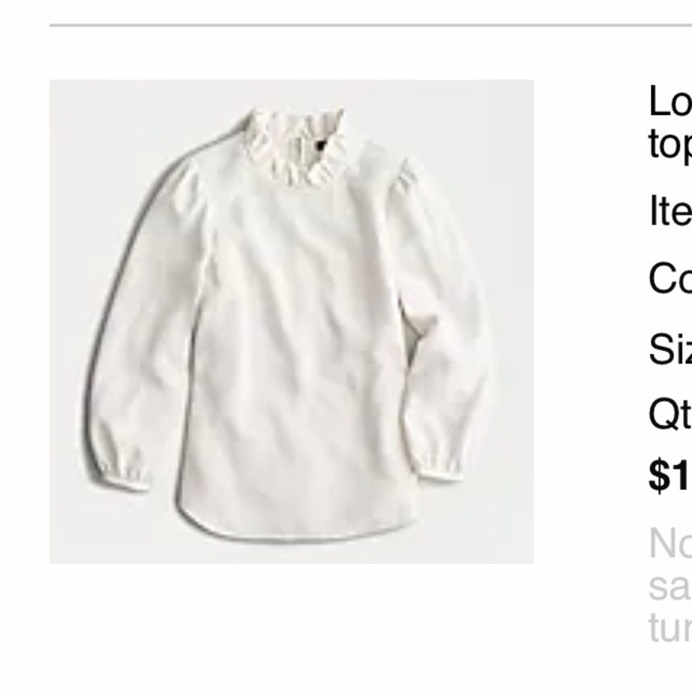 J Crew Ivory Ruffle Neck Top. New with tags.